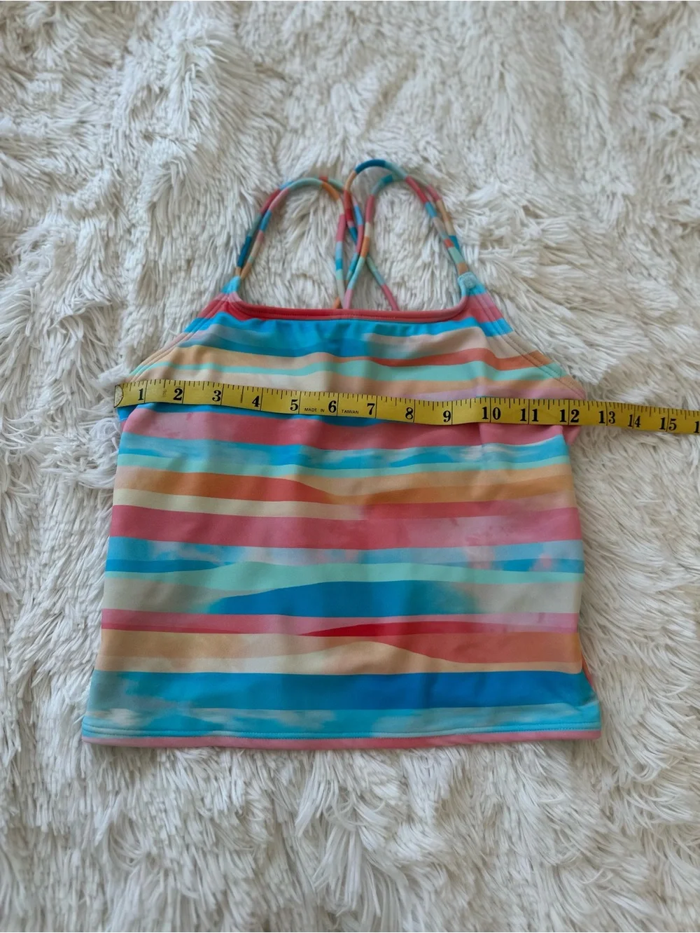 ATHLETA GIRL Sunset Oasis Crop Tankini Swim Top Striped Multicolor Size 12
